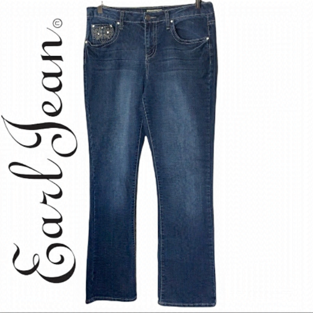 EARL Jeans dark blue wash Embellished straight leg jeans size 10